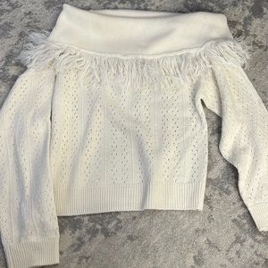 Tula Rosa off shoulder fringe sweater